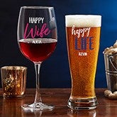 Happy Wife, Happy Life Personalized Glasses - 24187