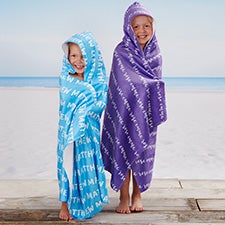 Playful Name Personalized Kids Hooded Beach  Pool Towel - 24400