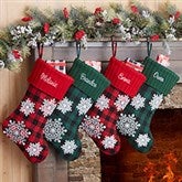 Buffalo Check Snowflake Personalized Christmas Stockings - 24602