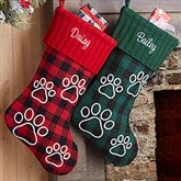 Buffalo Check Paw Prints Personalized Dog Christmas Stockings - 24603