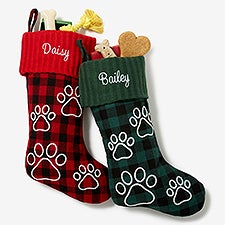 Buffalo Check Paw Prints Personalized Dog Christmas Stockings - 24603
