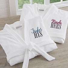 Personalized His & Hers Couples Robes Embroidered White Velour - 24715