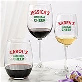 Holiday Cheer Personalized Christmas Wine Glasses - 24722