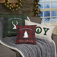 Woodsy Winterland Personalized Plaid Throw Pillows - 24786