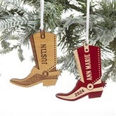 Custom Engraved Wood Cowboy Boot Christmas Ornaments - 24817