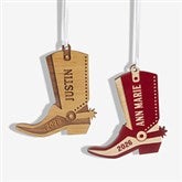 Custom Engraved Wood Cowboy Boot Christmas Ornaments - 24817