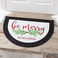 Watercolor Wreath Personalized Half Round Christmas Doormat - 24844