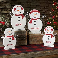 Snowman Family Personalized Wooden Snowman Shelf Decor - 24851