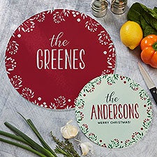 Personalized Round Glass Cutting Boards - Christmas Wreath - 24859