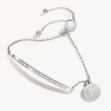Rhinestone Bar Personalized Initial Bolo Bracelet - 24891