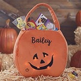 Light Up LED Pumpkin Embroidered Plush Trick or Treat Bag - 24990