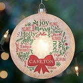 Merry Mistletoe Wreath Personalized Lightable Frosted Glass Ornament - 25073