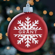 Snowflake Name Personalized LED Light Up Red Glass Ornament - 25147