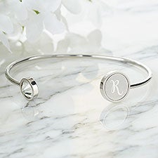 Custom Engraved Initial Gemstone Cuff Bracelet - 25177