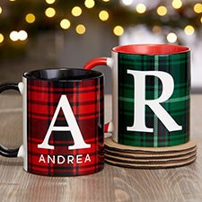 Christmas Plaid Personalized Coffee Mugs - 25358