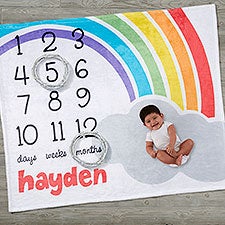 Rainbow Baby Monthly Milestone Personalized Baby Fleece Blanket - 25441