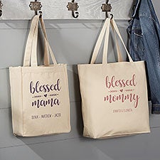 Blessed Mama Personalized Canvas Tote Bags - 25531
