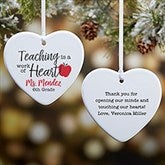 Teaching Is A Work Of Heart Personalized Teacher Ornaments - 25923