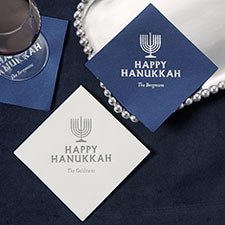 Happy Hanukkah Personalized Linen Napkins - 25951D