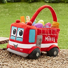 Fire Truck Embroidered Plush Easter Basket - 26151