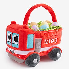 Fire Truck Embroidered Plush Easter Basket - 26151