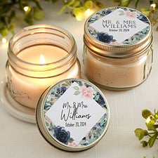 Navy Floral Personalized Mason Jar Candle Wedding Favors - 26330