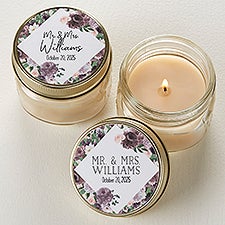 Plum Floral Personalized Mason Jar Candle Wedding Favors - 26332