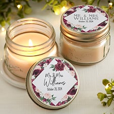 Wine Floral Personalized Mason Jar Candle Wedding Favors - 26333