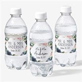 Navy Colorful Floral Personalized Wedding Water Bottle Labels - 26340