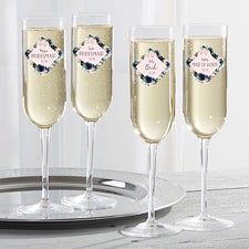 Floral Wedding Navy Personalized Luigi Bormioli Wedding Party Champagne Flute - 26351