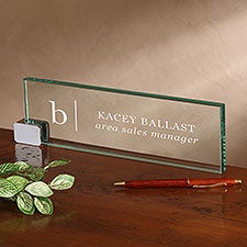 Professional Monogram Personalized Glass Desk Name Plate - 26477