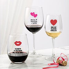 Personalized Valentines Day Wine Glasses - Choose Your Icon - 26565