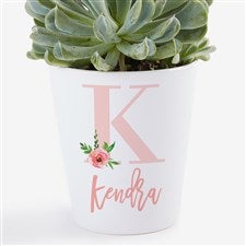Floral Initial Personalized Mini Flower Pot - 26695