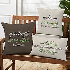 Greenery Welcome Personalized Outdoor Throw Pillows - 26964