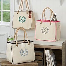 Floral Wreath Embroidered Canvas Rope Totes - 27000