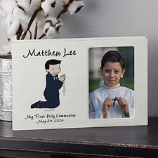 Personalized First Communion Whitewashed Frame for Boys - 27042