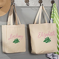 Palm Leaves Personalized Canvas Beach Tote Bags - 27095