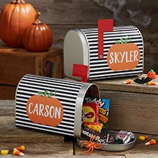 Striped Pumpkin Personalized Halloween Treat Mailbox - 27266