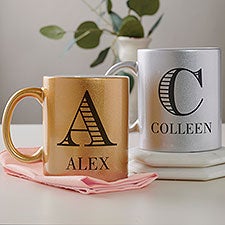 Striped Monogram Personalized 11 oz Glitter Coffee Mugs - 27356