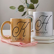 Initial Accent Personalized Glitter Coffee Mugs - 27359