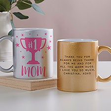 #1 Mom Trophy Personalized Glitter Coffee Mugs - 27368