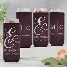 Moody Chic Mr.  Mrs. Personalized Wedding Slim Can Coolers - 27421