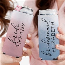 Watercolor Bridesmaid Personalized Wedding Slim Can Cooler - 27455