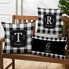 Black & White Buffalo Check Personalized Outdoor Throw Pillows - 27481