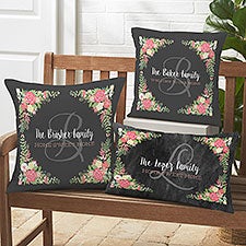 Posh Floral Welcome Personalized Outdoor Throw Pillows - 27490