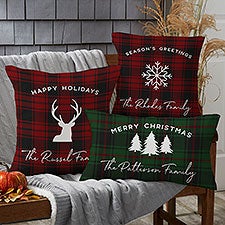 Christmas Plaid Personalized Outdoor Throw Pillows - 27507