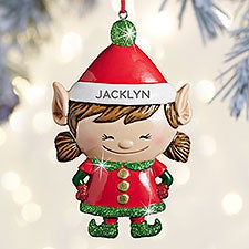 Girl Christmas Elf Personalized Ornament - 27723
