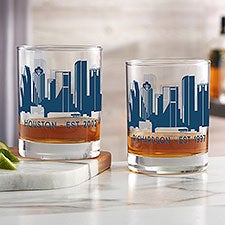 Houston Skyline Personalized Printed Whiskey Glasses - 27784
