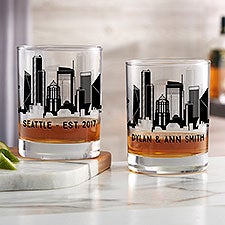Seattle Skyline Personalized Printed Whiskey Glasses - 27785