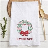 Merry Mistletoe Wreath Personalized Christmas Tea Towel - 27790